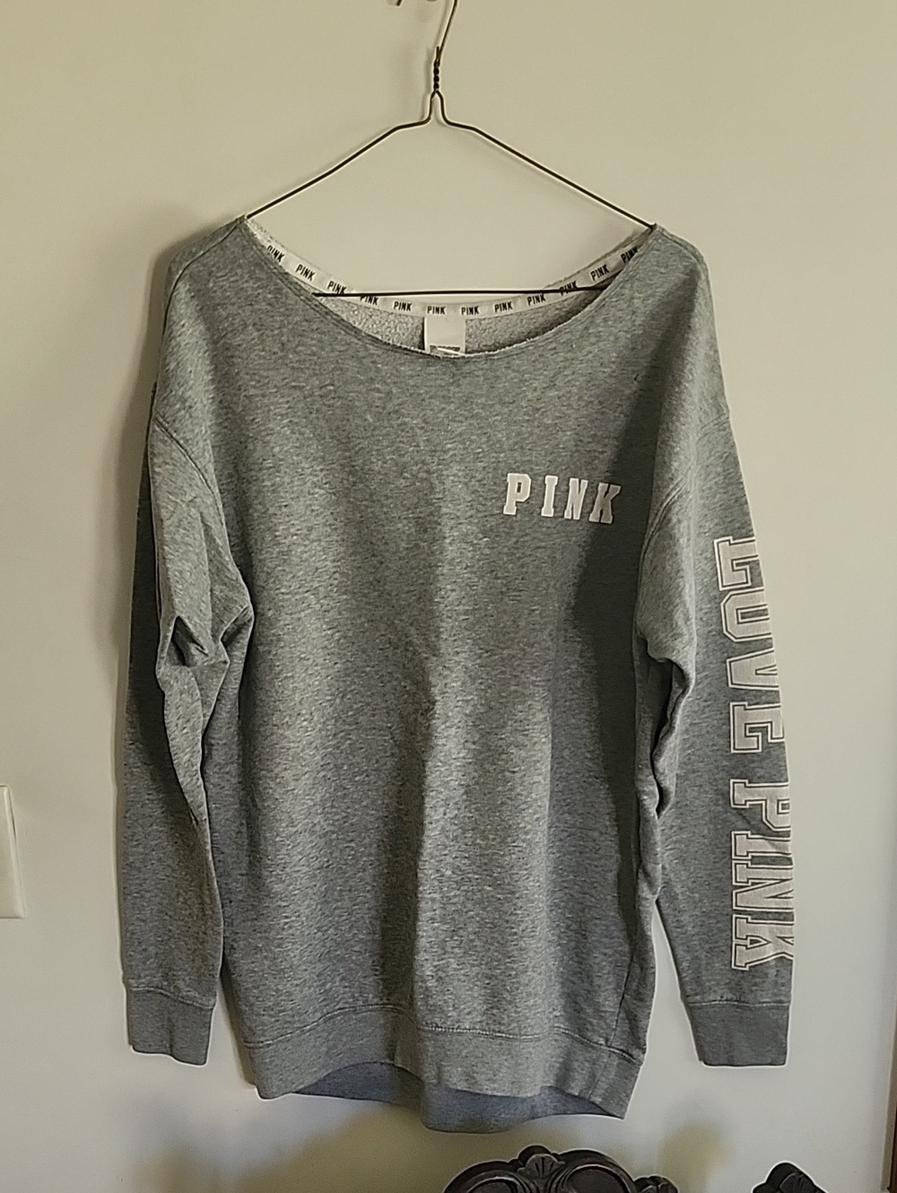 PINK Victoria's Secret Gray Crewneck with Sleeve Logo